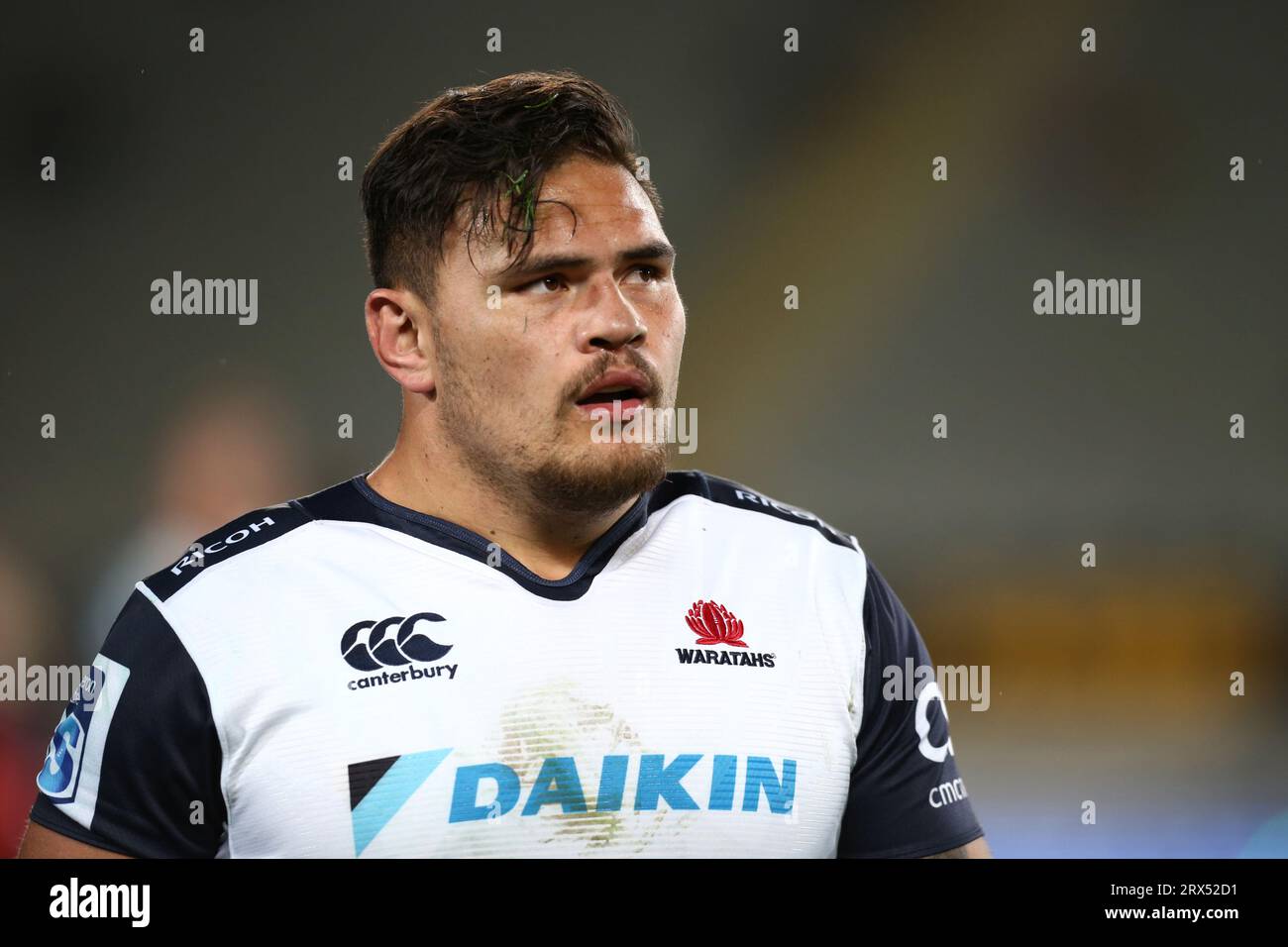 Angus Ta`avao der Waratahs während des Super-Rugby-Spiels zwischen den Blues und Waratahs im Eden Park in Auckland, Neuseeland Stockfoto